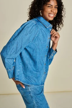 BLOUSE Denim Rhinestones