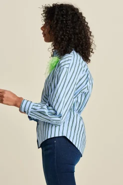 BLOUSE Striped Poplin Cloudy Blue